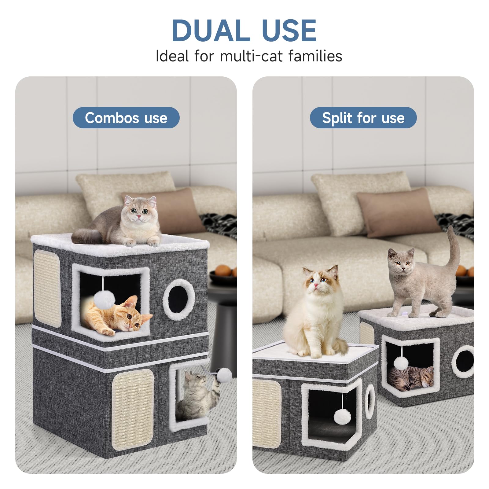 Shikha 2-Storey Cat House side view shows compact footprint and sturdy construction.