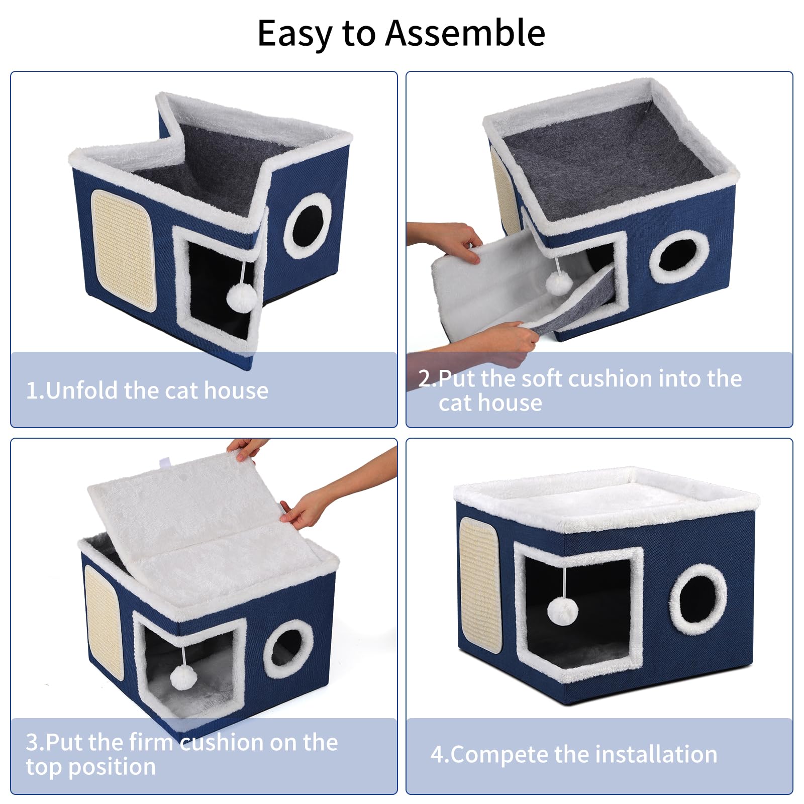Shikha cat bed anti-slip base blue keeps bed steady during play