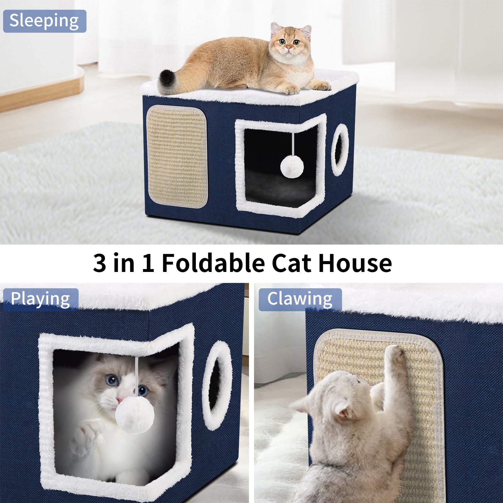 Shikha cat bed fluffy ball blue adds interactive fun