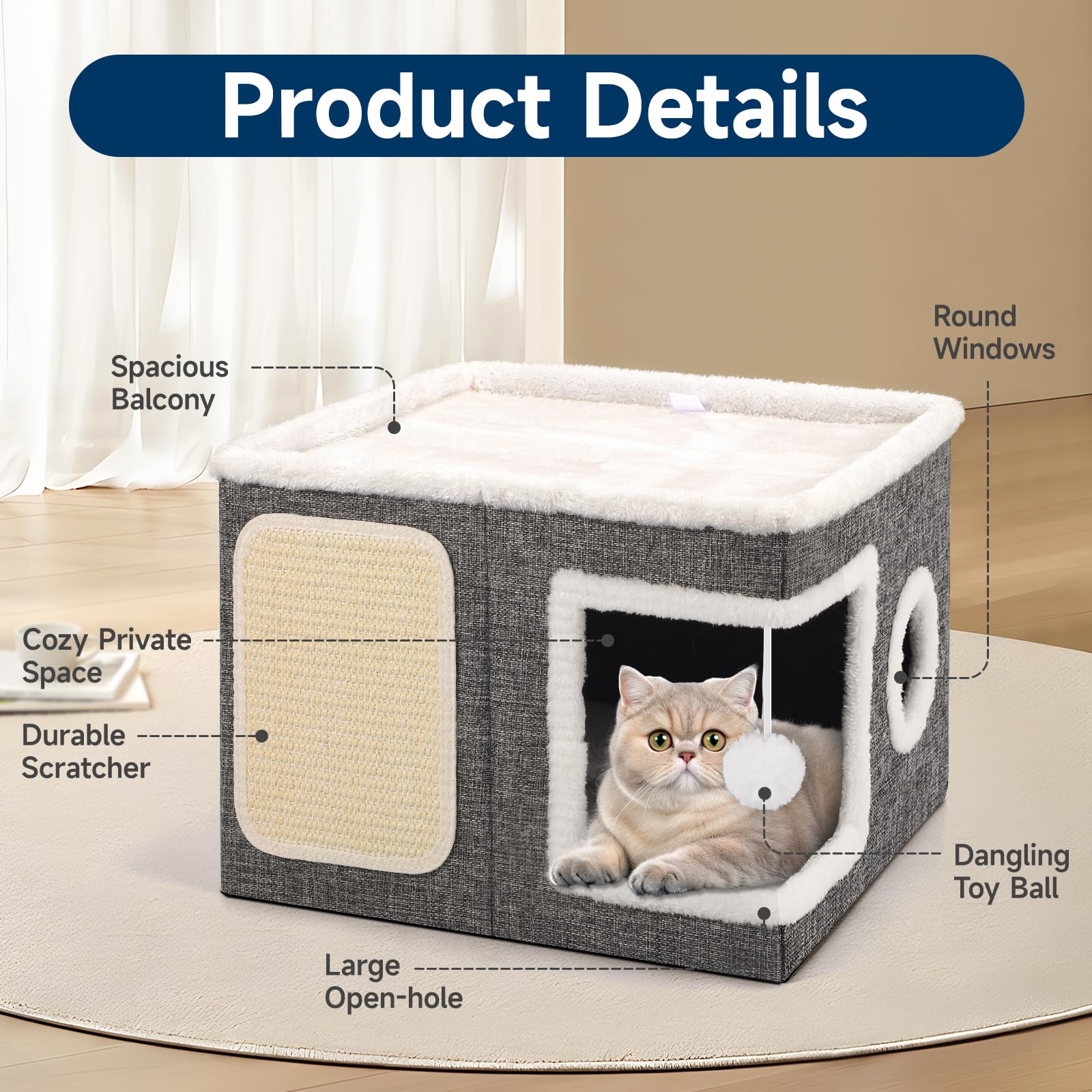 Shikha fluffy ball toy on cat bed adds interactive play and exercise