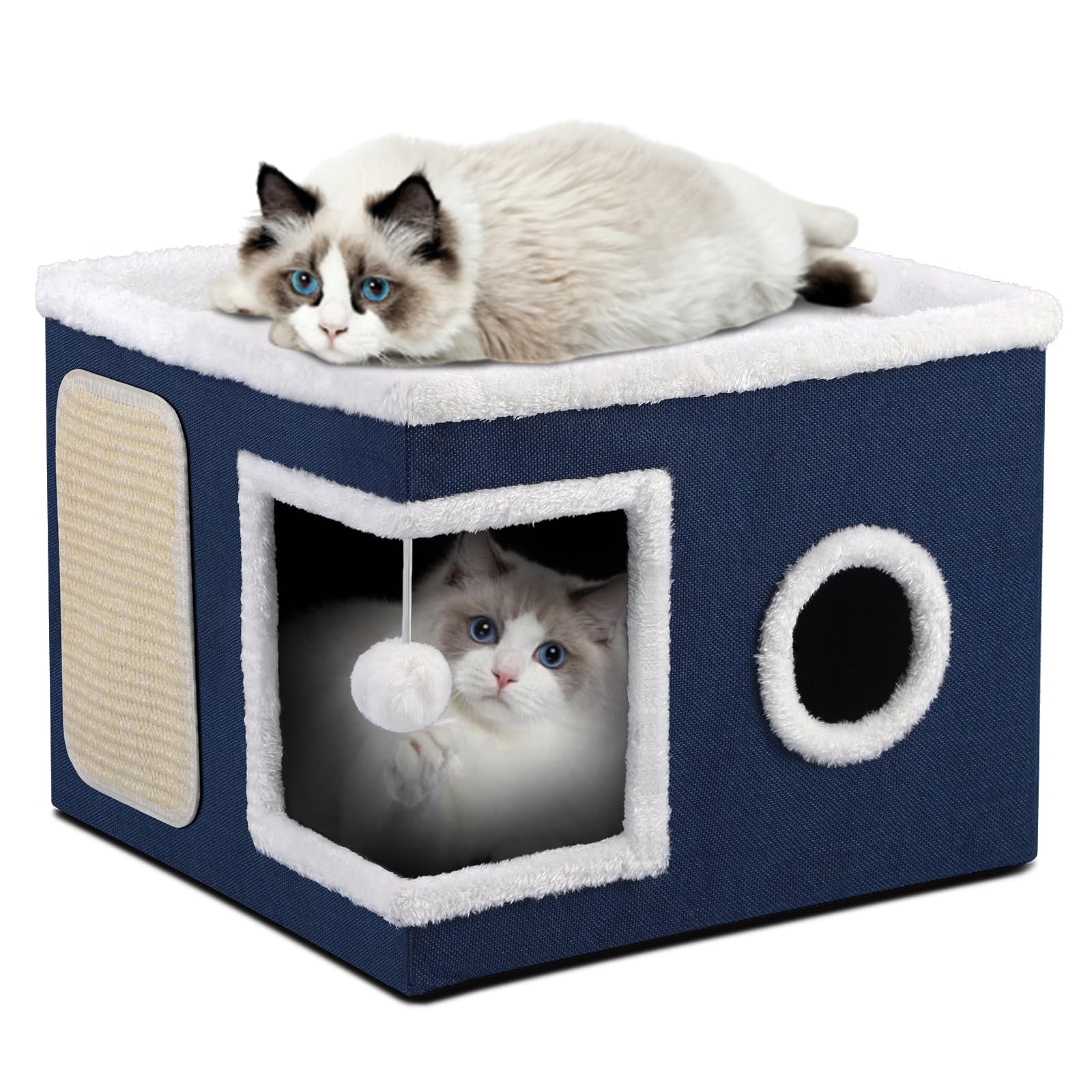 Shikha cat bed large indoor cave blue with plush cushions for cozy naps