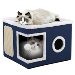 Shikha cat bed large indoor cave blue with plush cushions for cozy naps