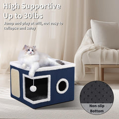Shikha cat bed round window blue for curious viewing and play