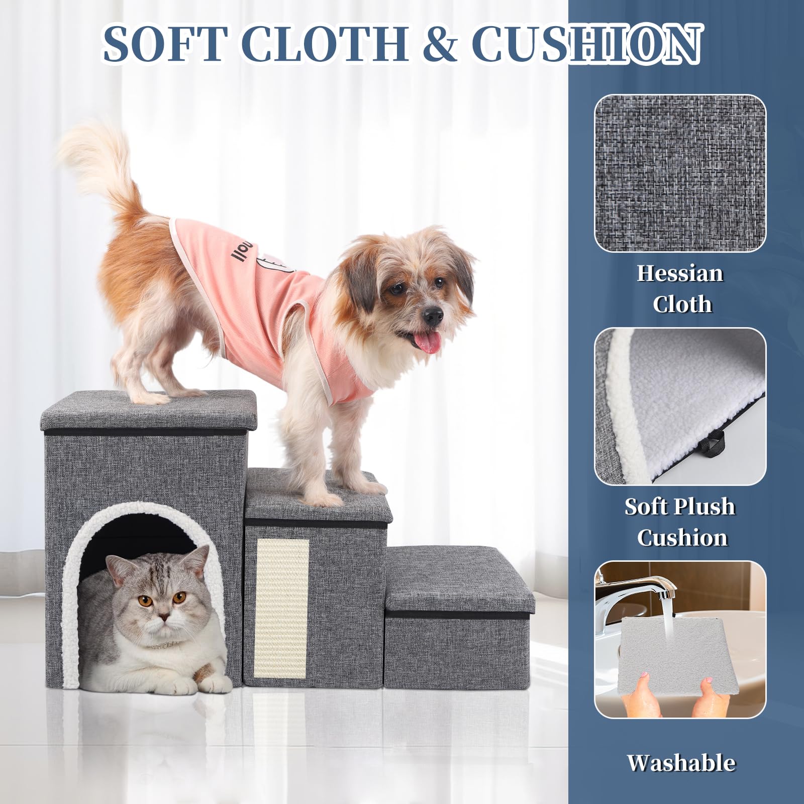 Shikha dog stairs washable bottom cushion for quick cleaning
