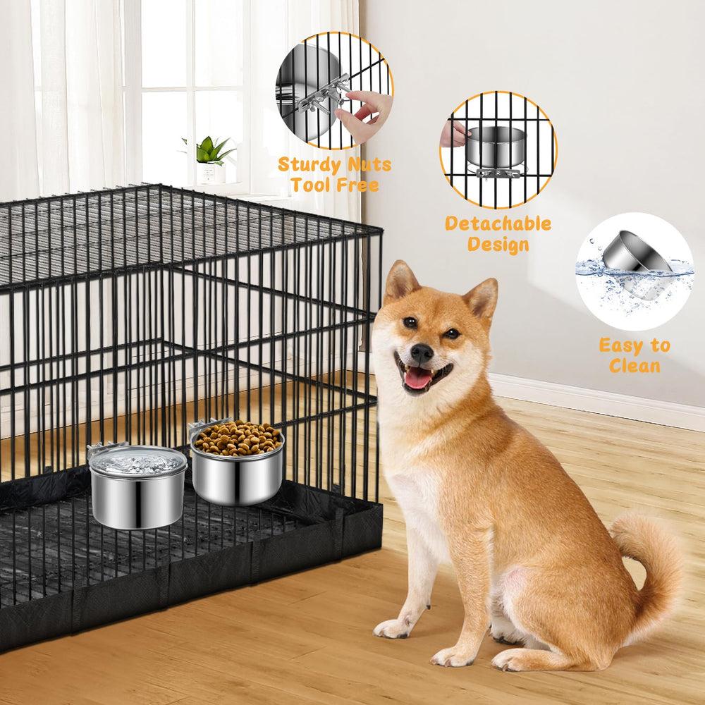 ShineMe stainless-steel dog crate bowl detachable bowls for easy refills