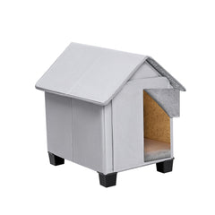 SHINEBBYS Outdoor Dog House front view: elevated, weatherproof shelter for small pets.