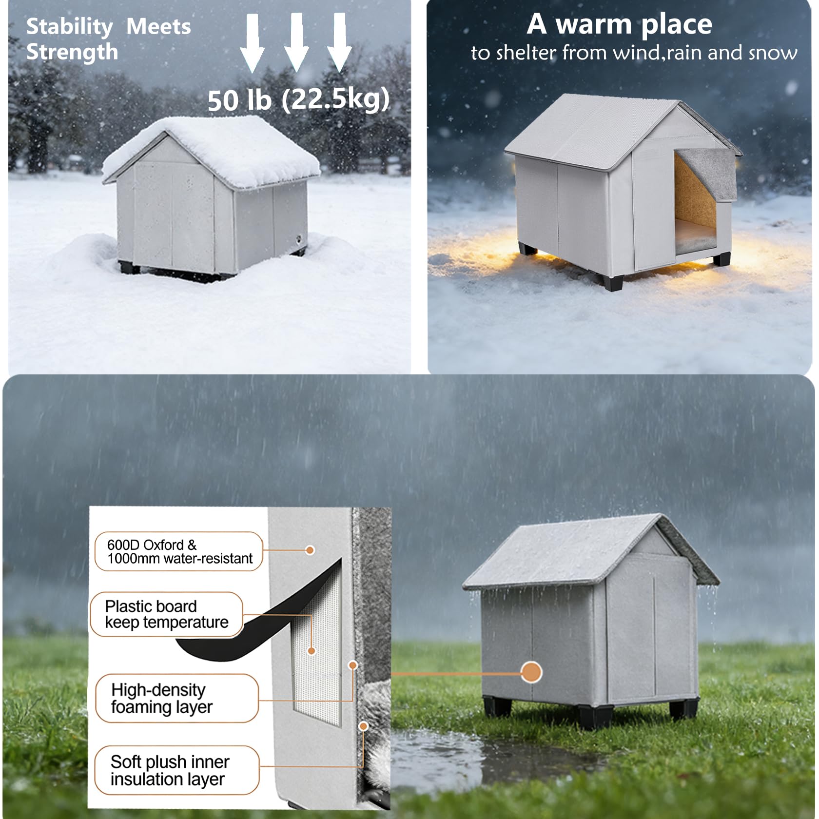 SHINEBBYS Outdoor Dog House side view: compact foldable design for easy storage.