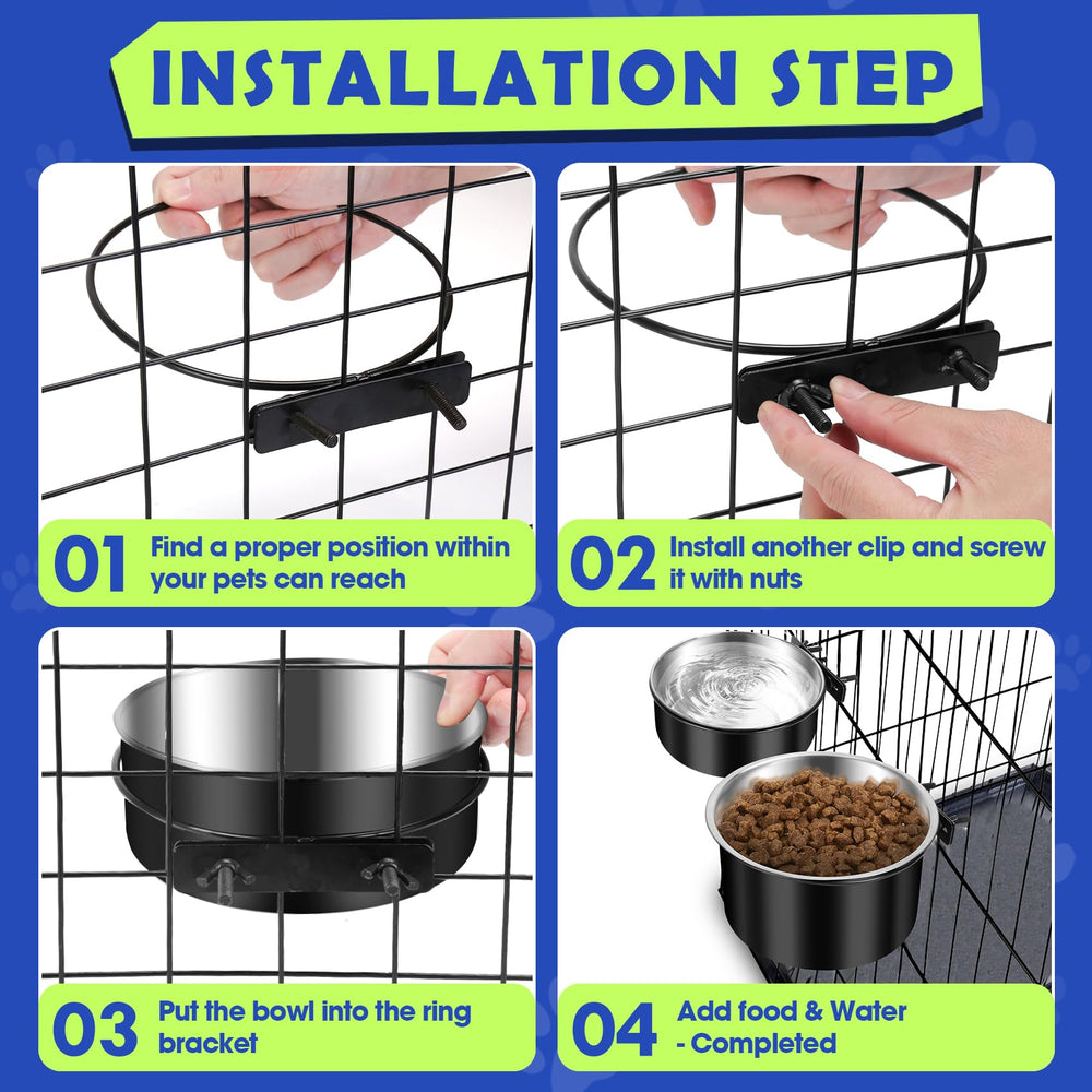 ShineMe 60oz kennel bowl hanging for larger dogs feeding.