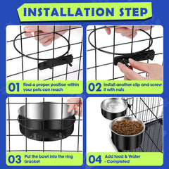 ShineMe 60oz kennel bowl hanging for larger dogs feeding.