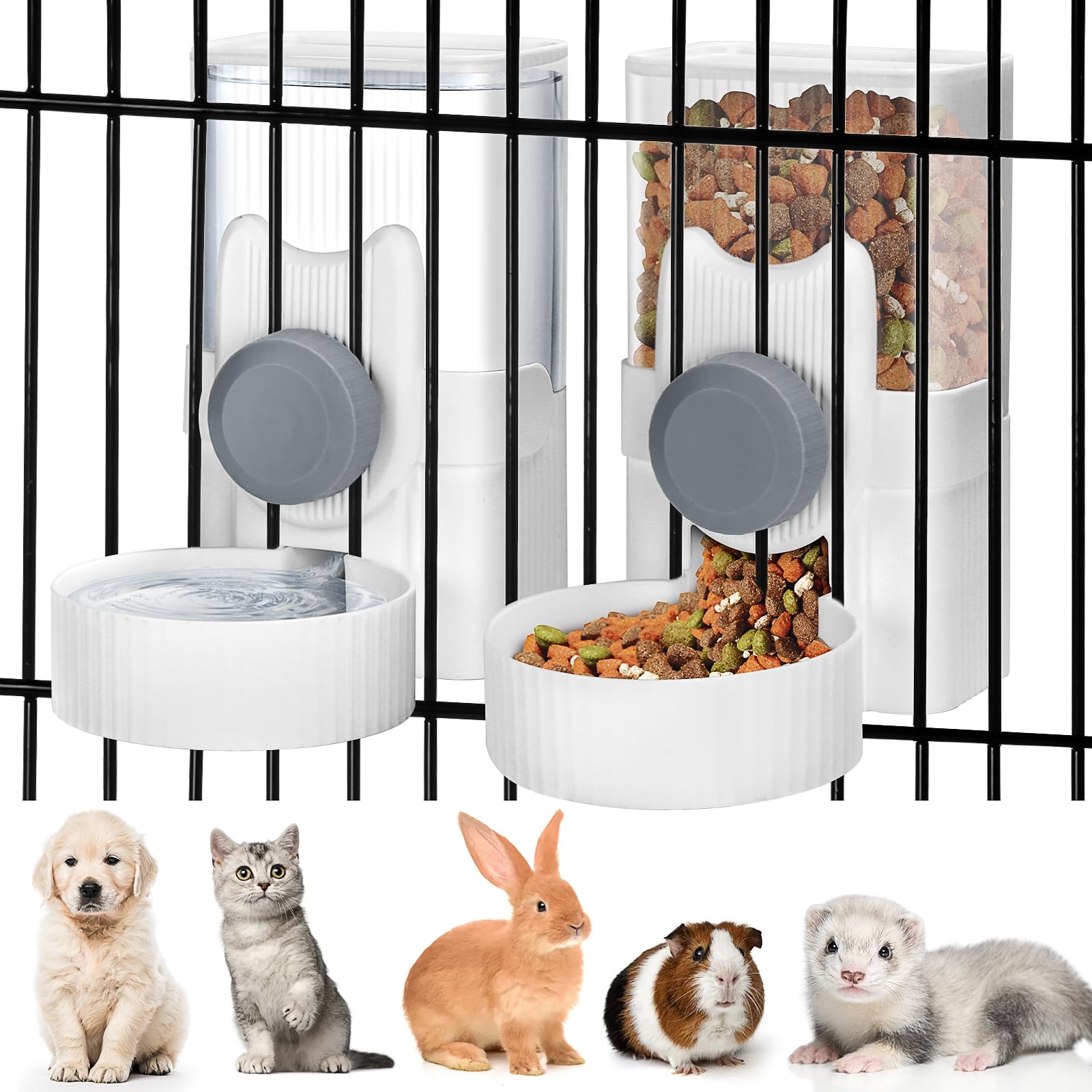 ShineMe automatic feeder gray hanging setup enables hands-free pet meals