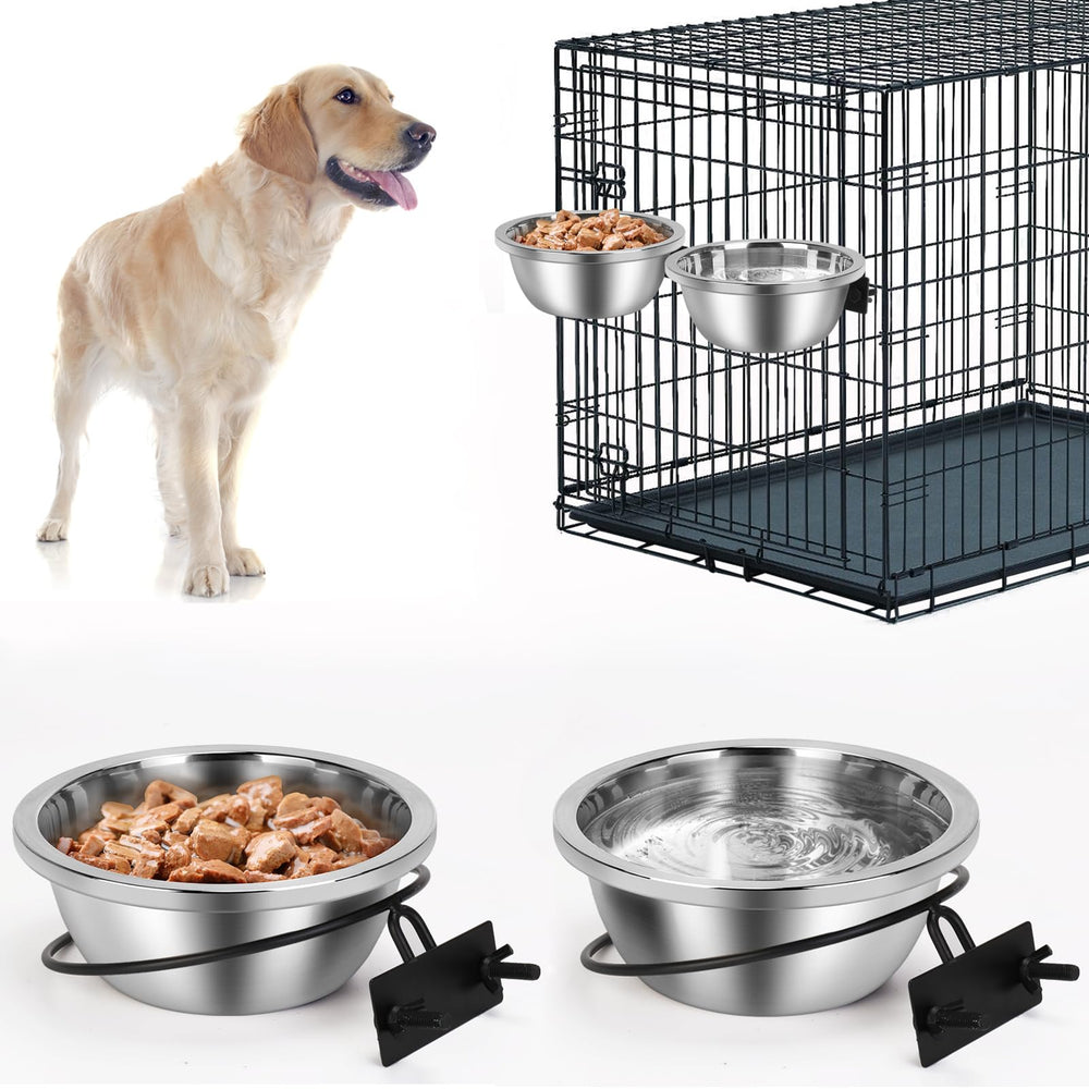 ShineMe crate bowls for large dogs—heavy-duty stainless steel with 56oz capacity per bowl for reliable hydration.