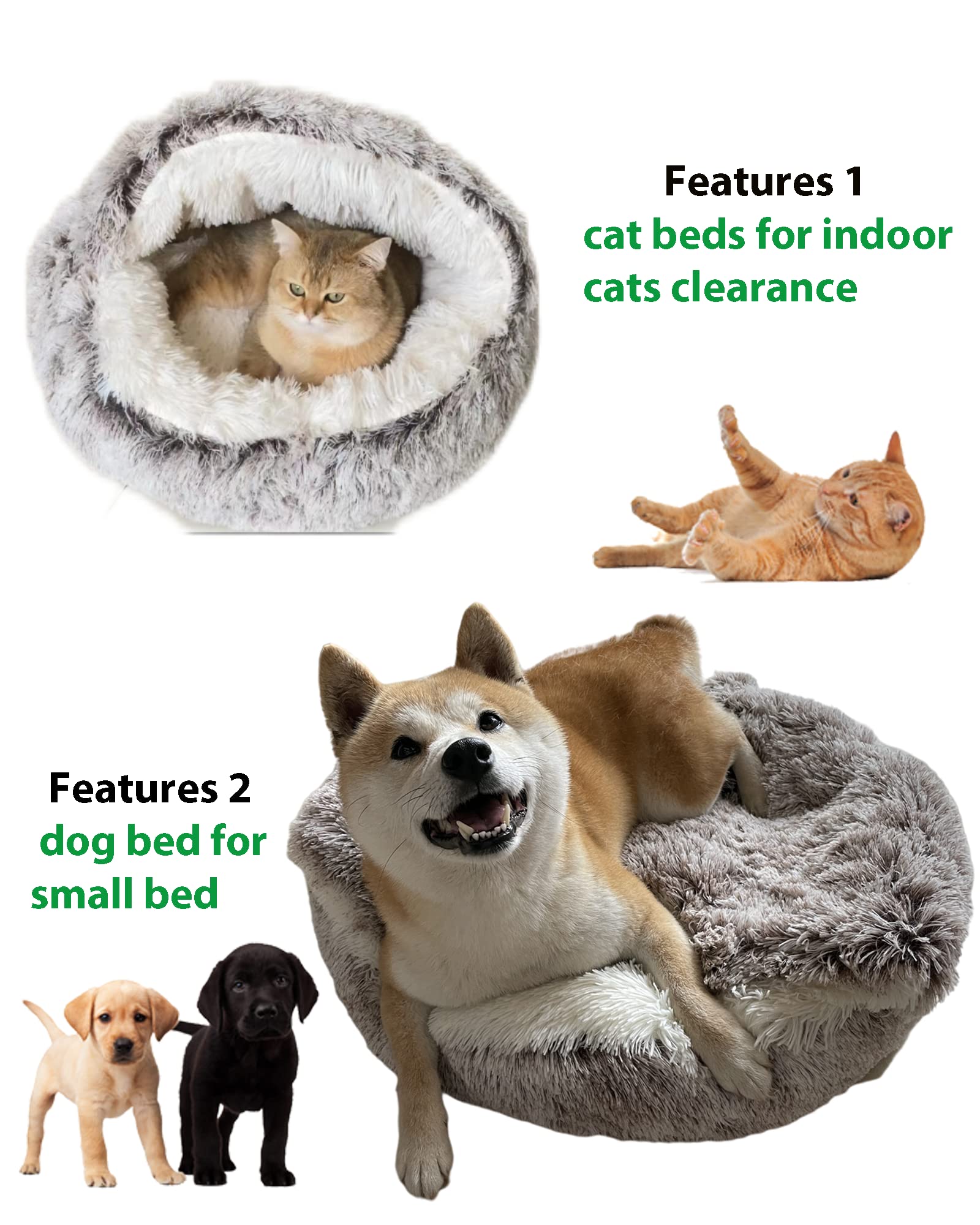ShinHye cat bed soft faux fur plush interior for warmth and comfort.