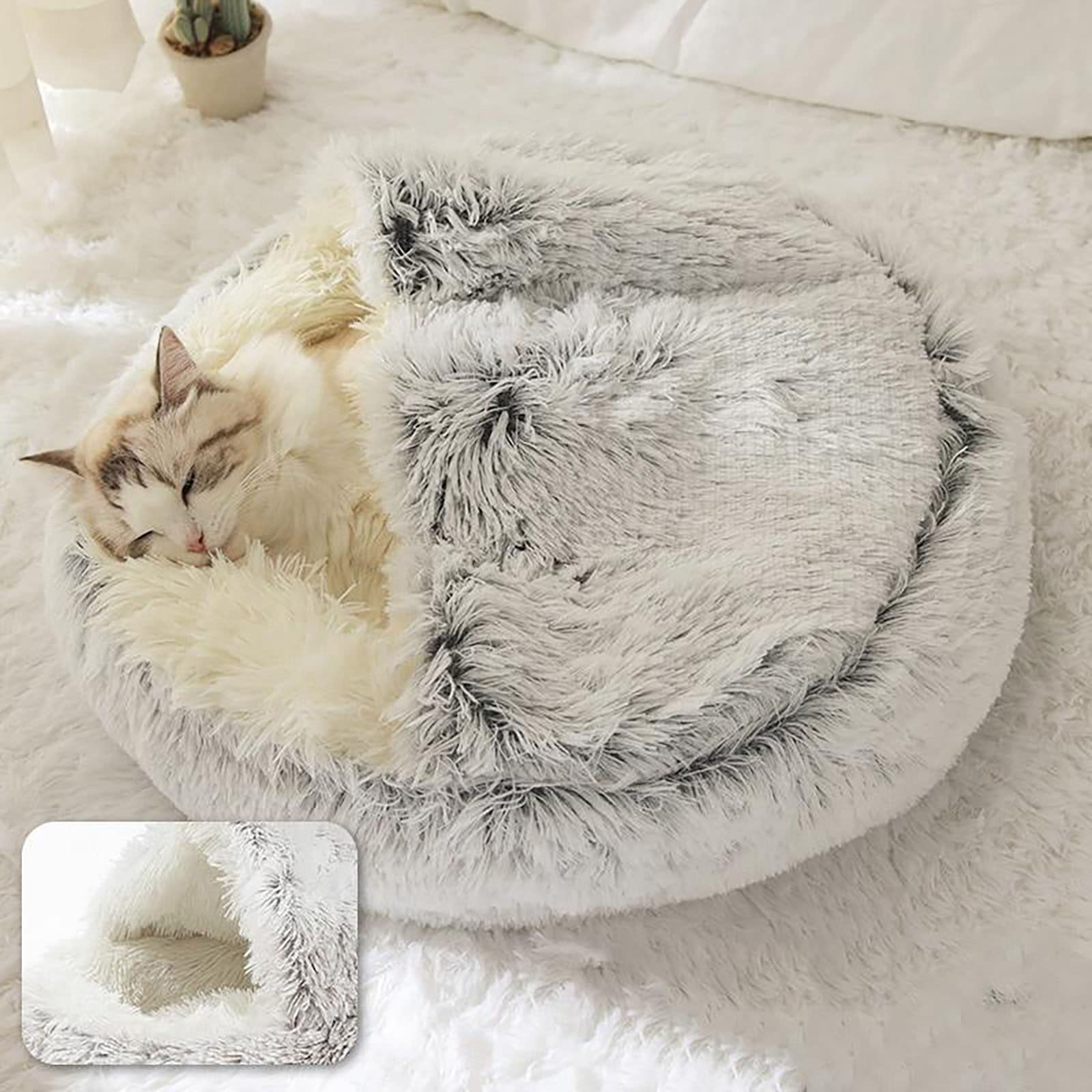 ShinHye cat bed top cover can lie flat or remain open for easy access.
