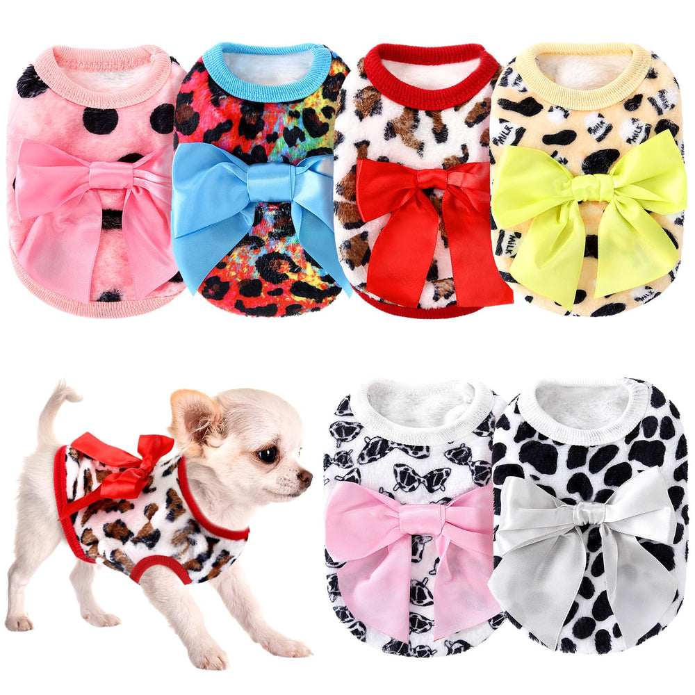 Shinylin 6-piece dog sweaters in leopard pattern keep tiny dogs stylish and warm during winter walks.