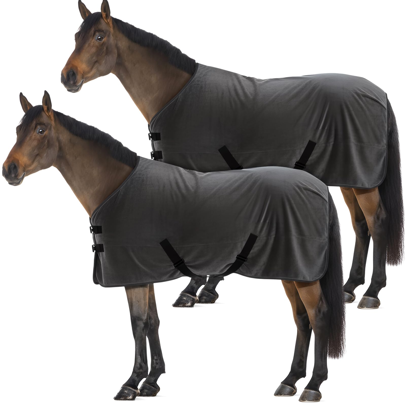 Shinylin horse fleece cooler blanket front view—2-pack versatility for daily cooling.