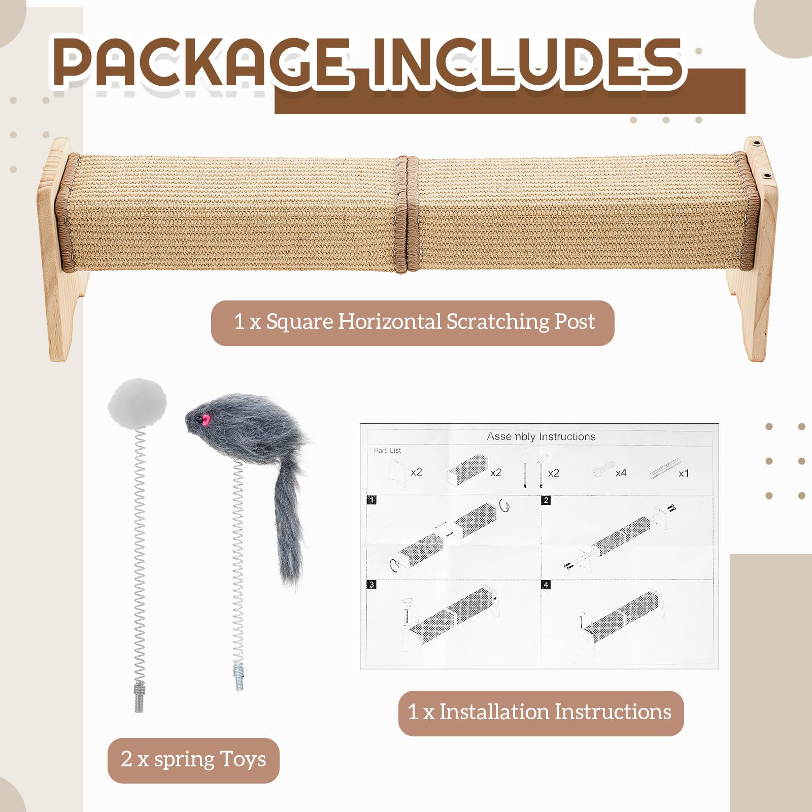 Shinylin natural sisal material offers durable clawing texture for long-lasting use.