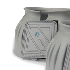Shires ARMA over reach bell boot grey XX-Full fastening close-up highlights rubber-covered closures