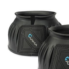 Shires Arma Overreach Bell Boot on hoof during ride reduces blows.