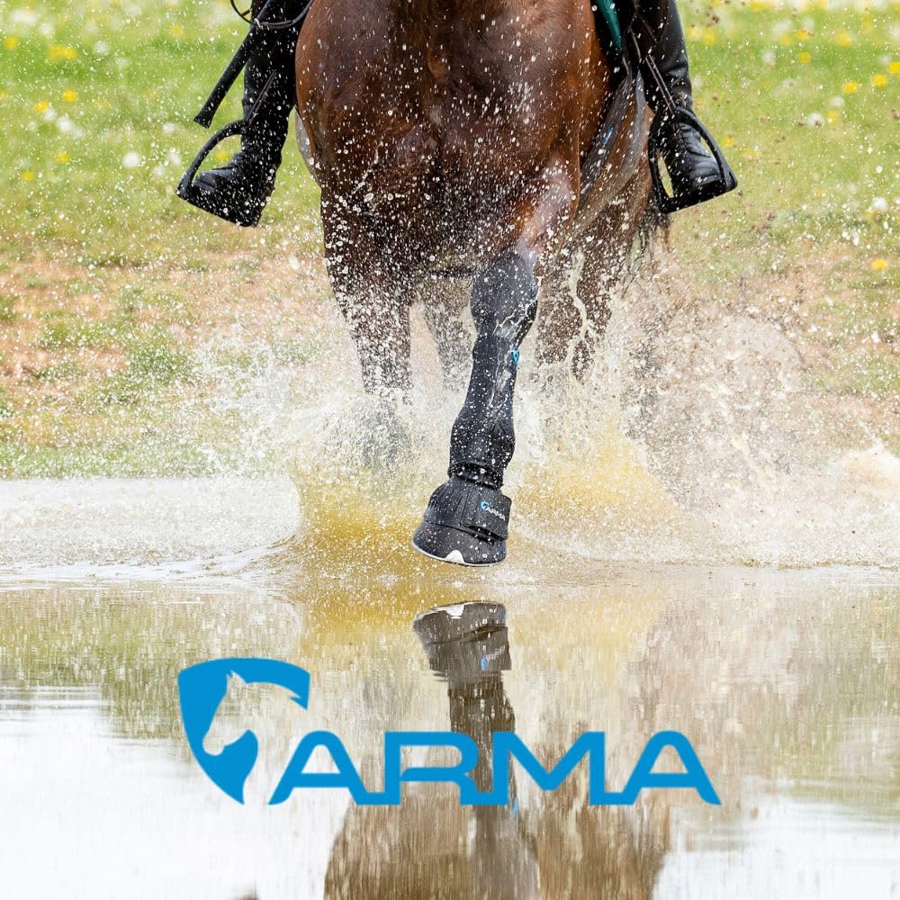 Shires Arma Overreach Bell Boots close-up fastening shows secure rubber strap