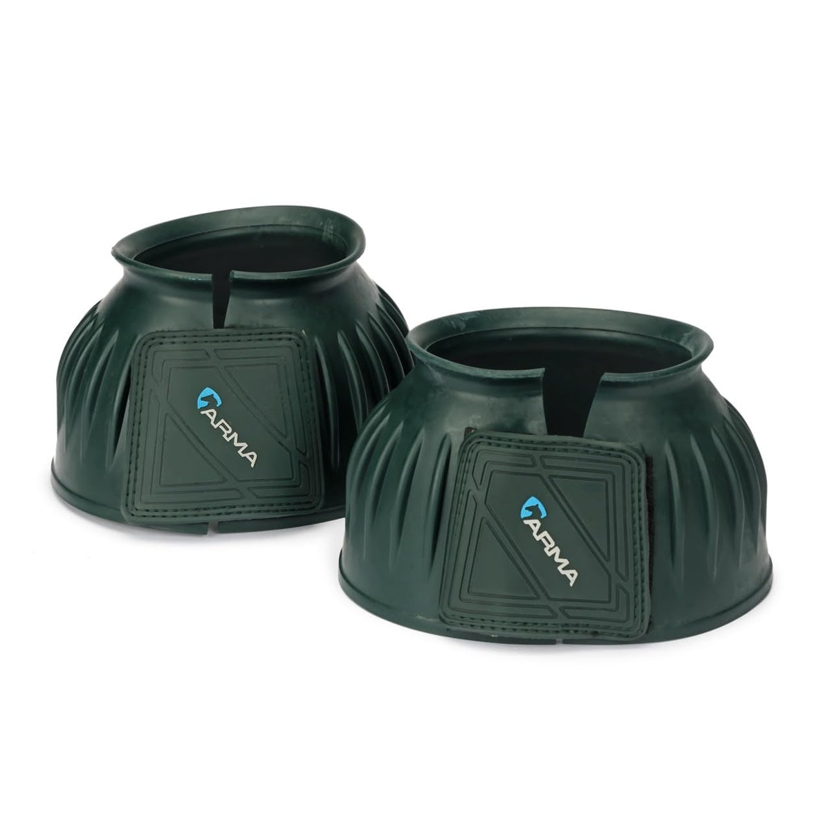 Shires Arma Overreach Bell Boots front view in full green showing sturdy protection for hooves.