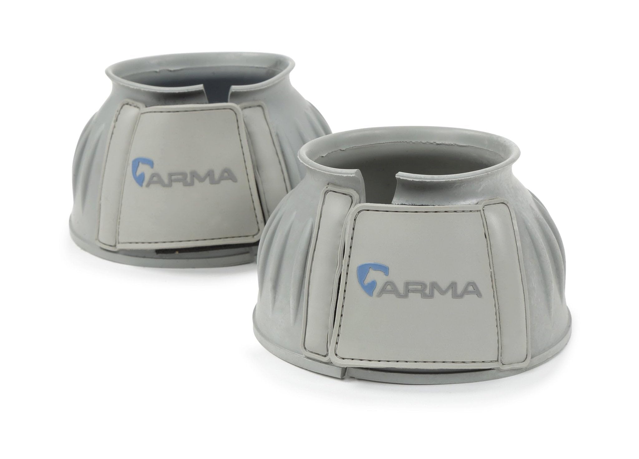 Shires Arma Overreach Full Grey Bell Boots close-up strap offers secure velcro fastening.