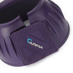 Shires ARMA touch close over reach boots full purple velcro closeup shows secure fastening
