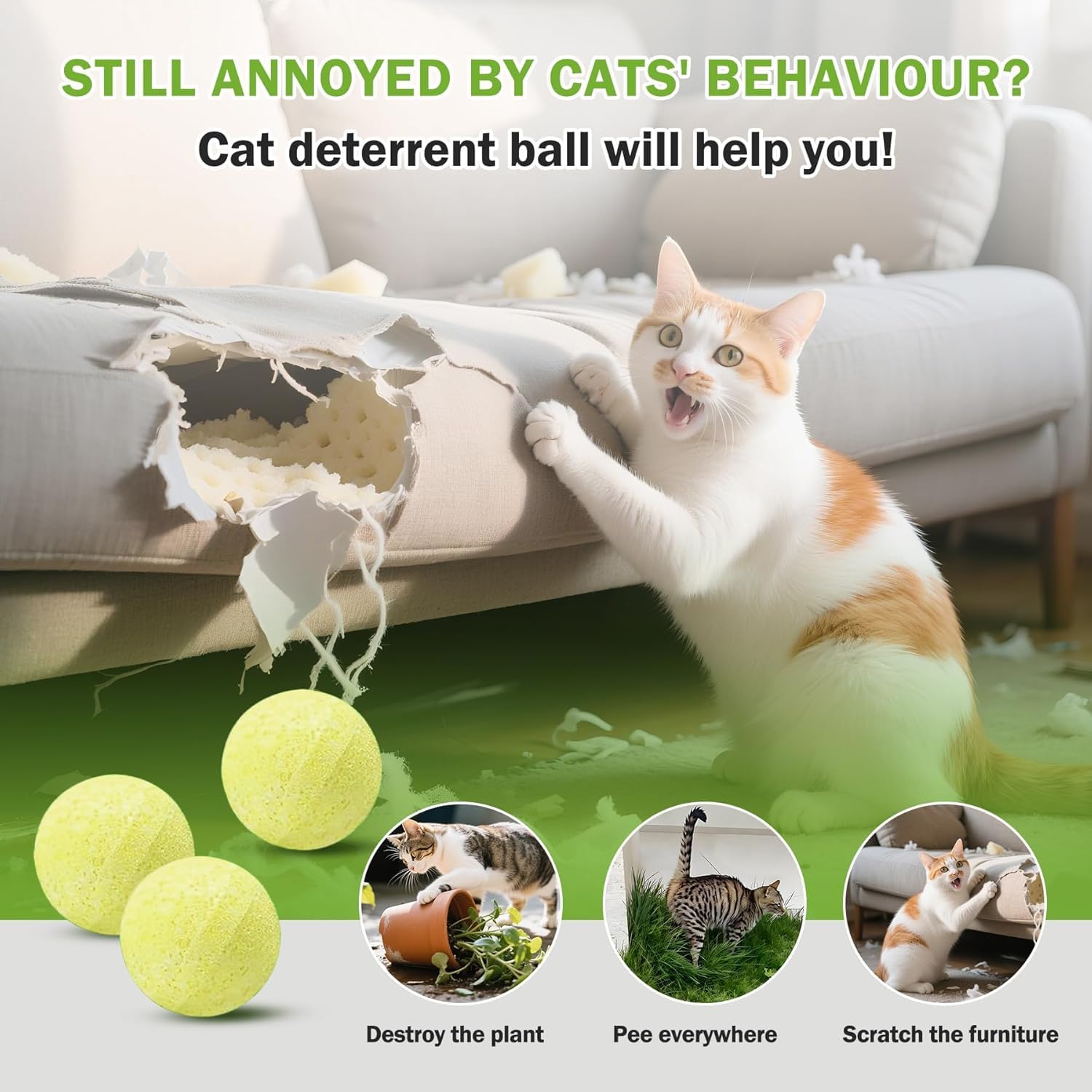 SHIUMORE cat repellent long-lasting effectiveness demonstrated with multi-ball setup for extended protection.