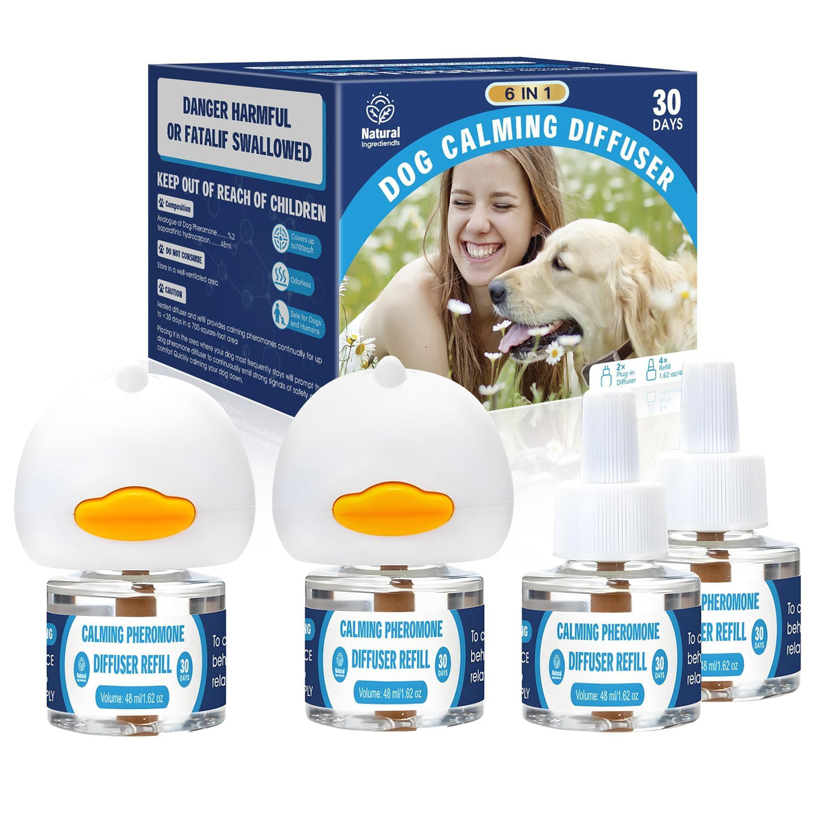 SHIUMORE dog calming diffuser 6in1 kit setup with two plug-in heads promoting room-wide calm.