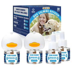 SHIUMORE dog calming diffuser 6in1 kit setup with two plug-in heads promoting room-wide calm.