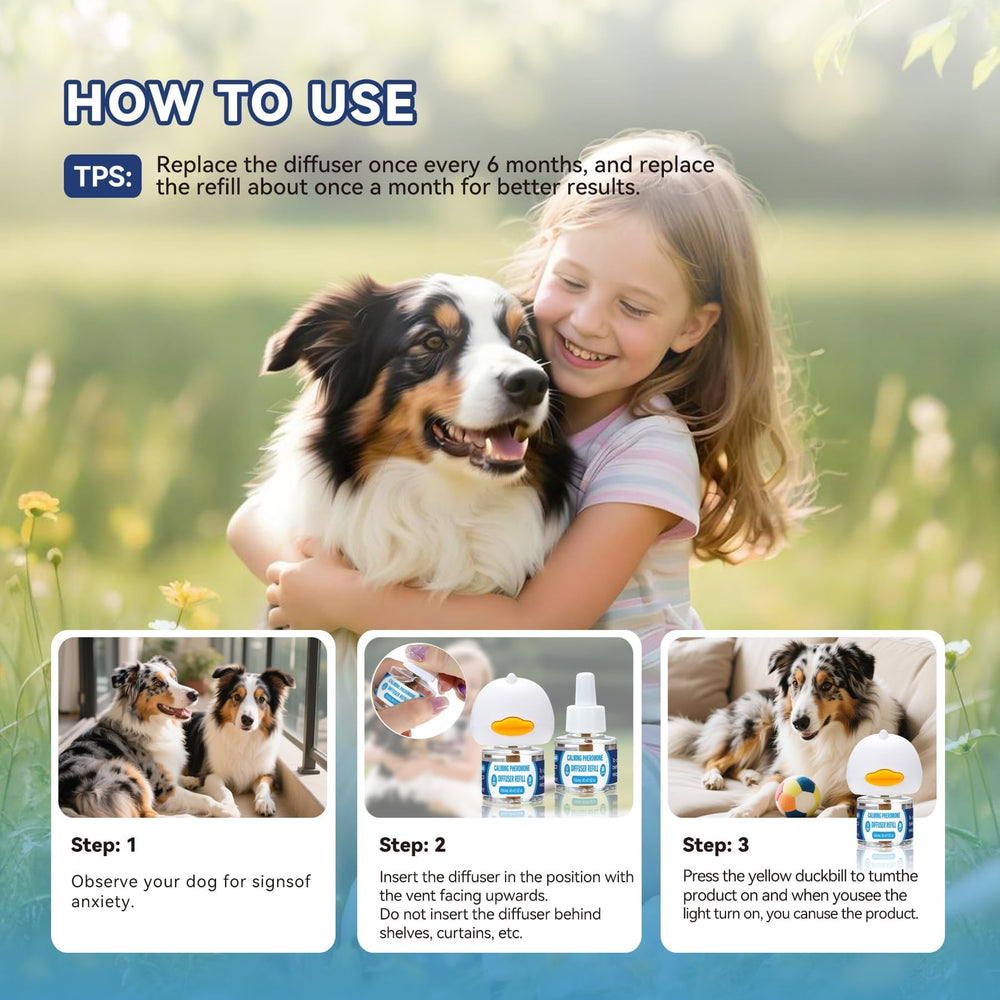 SHIUMORE dog calming diffuser area coverage up to 700 sq ft for spacious calming ambience.