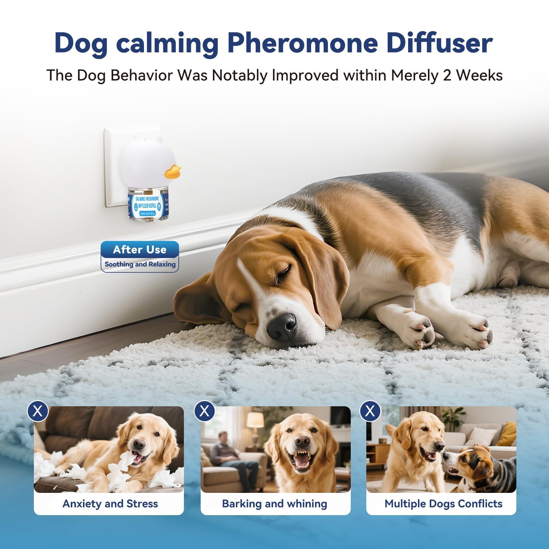 SHIUMORE dog calming diffuser plug-in design blends with home decor while providing calm signals.