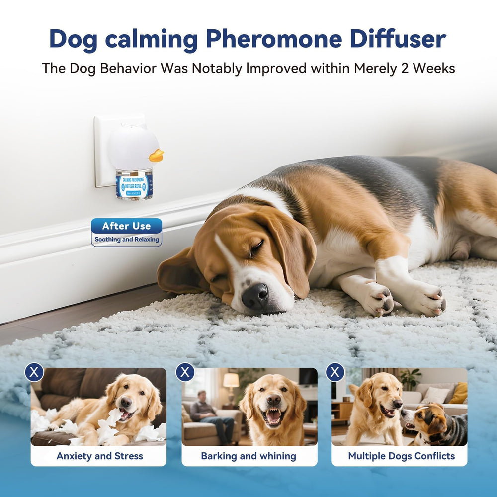 SHIUMORE dog calming diffuser plug-in design blends with home decor while providing calm signals.