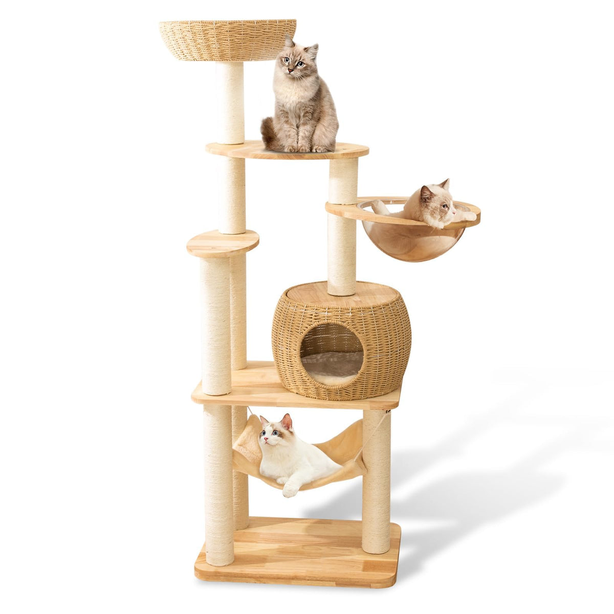 SHODMI 59 oak base cat tree for stable, stylish indoor play.