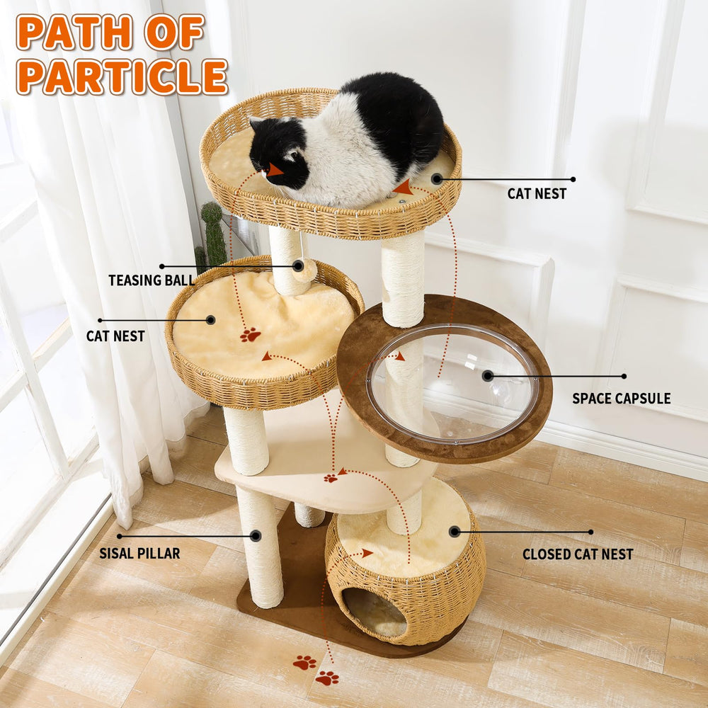 SHODMI Big Cat Tree handwoven baskets provide cozy nests for peaceful naps