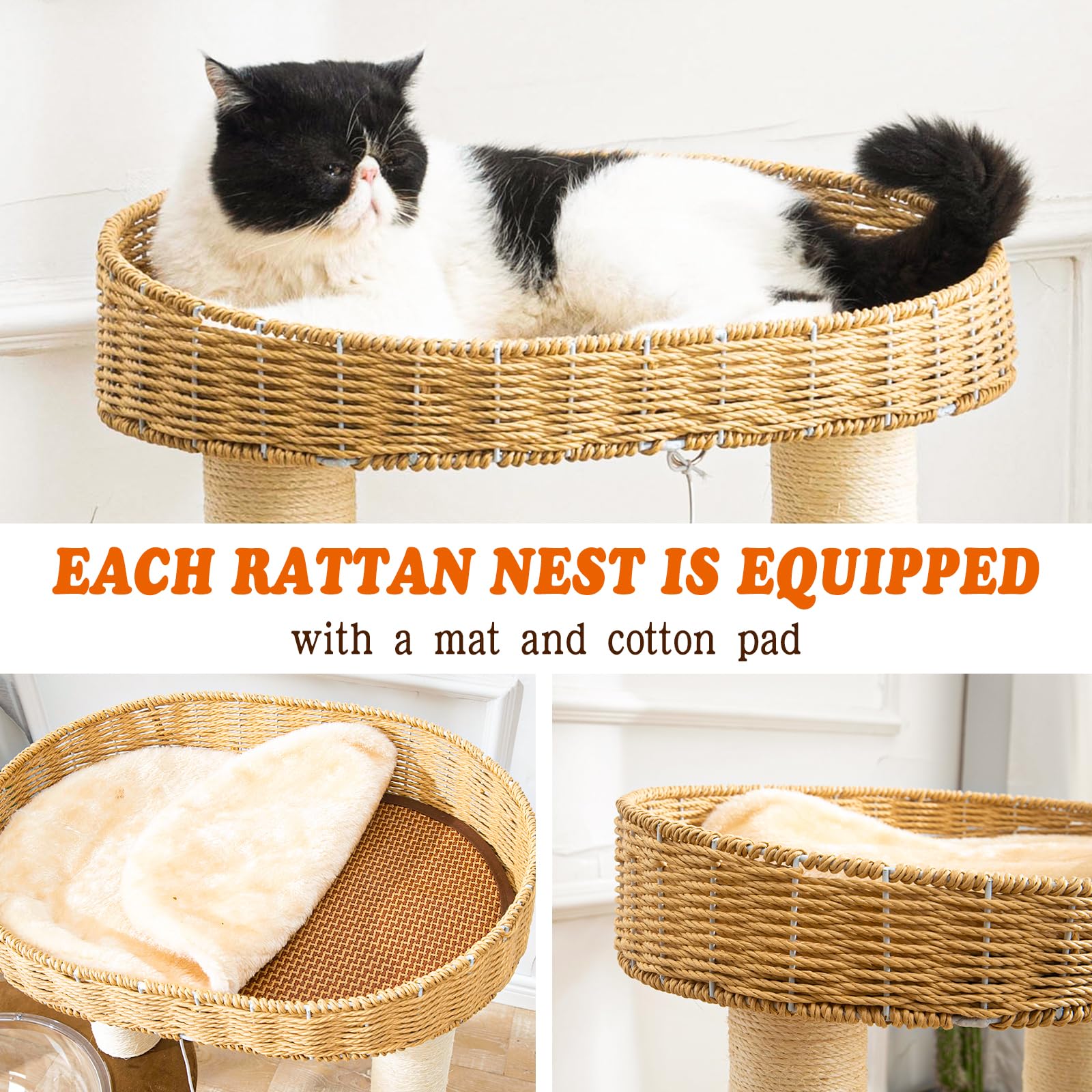SHODMI Big Cat Tree natural sisal rope promotes healthy scratching