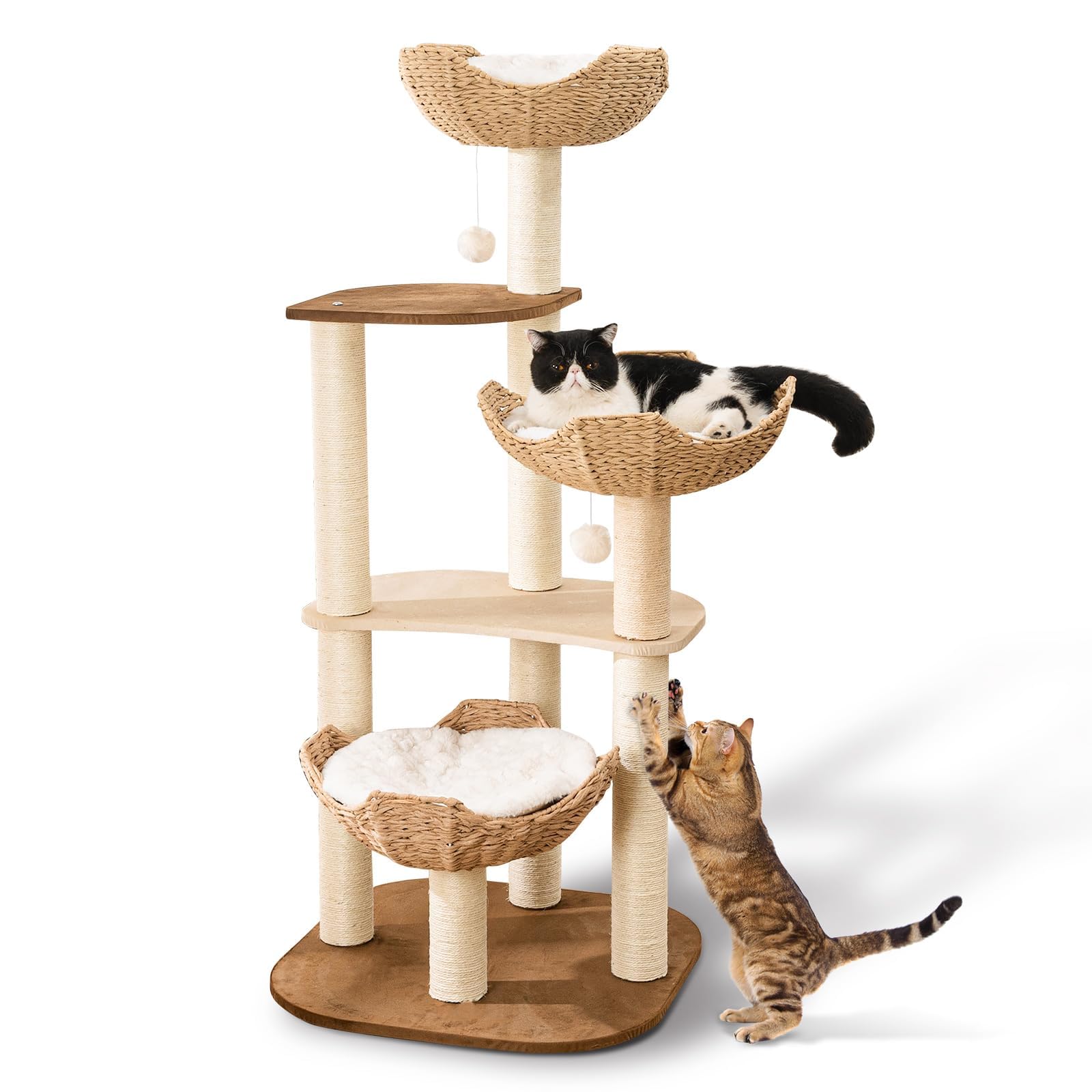 SHODMI Big Modern Cat Tree Tower with White Cloud Mat for cozy lounging