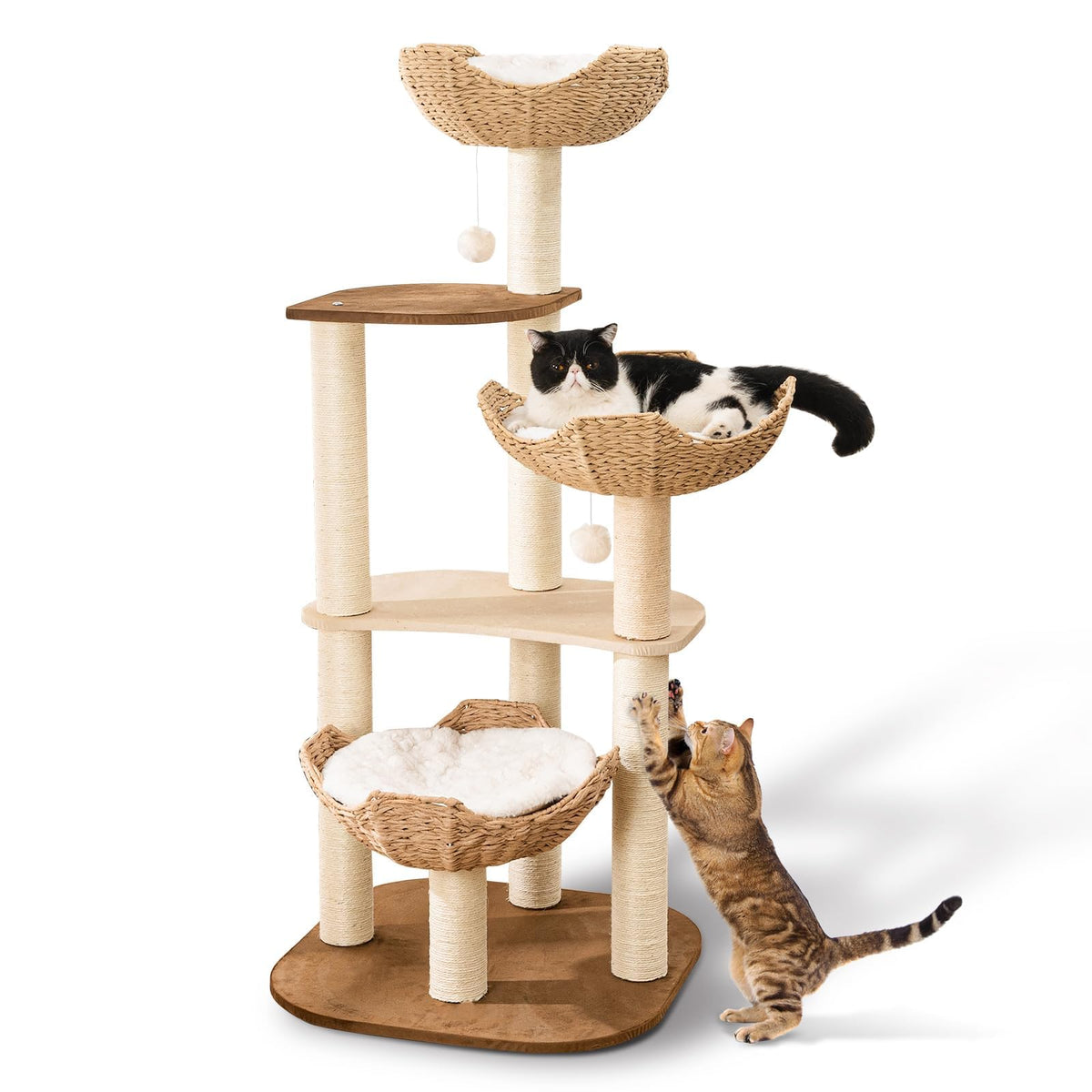 SHODMI Big Modern Cat Tree Tower with White Cloud Mat for cozy lounging