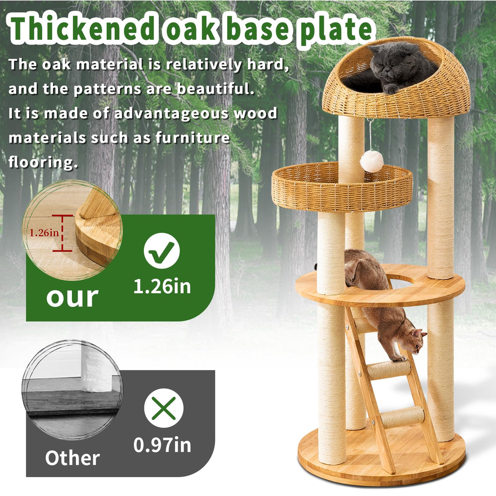 SHODMI natural oak base keeps the cat tower sturdy and safe