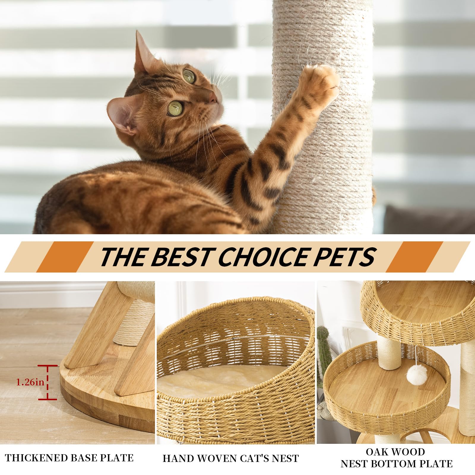 SHODMI Big Modern sisal staircase supports climbing with stability