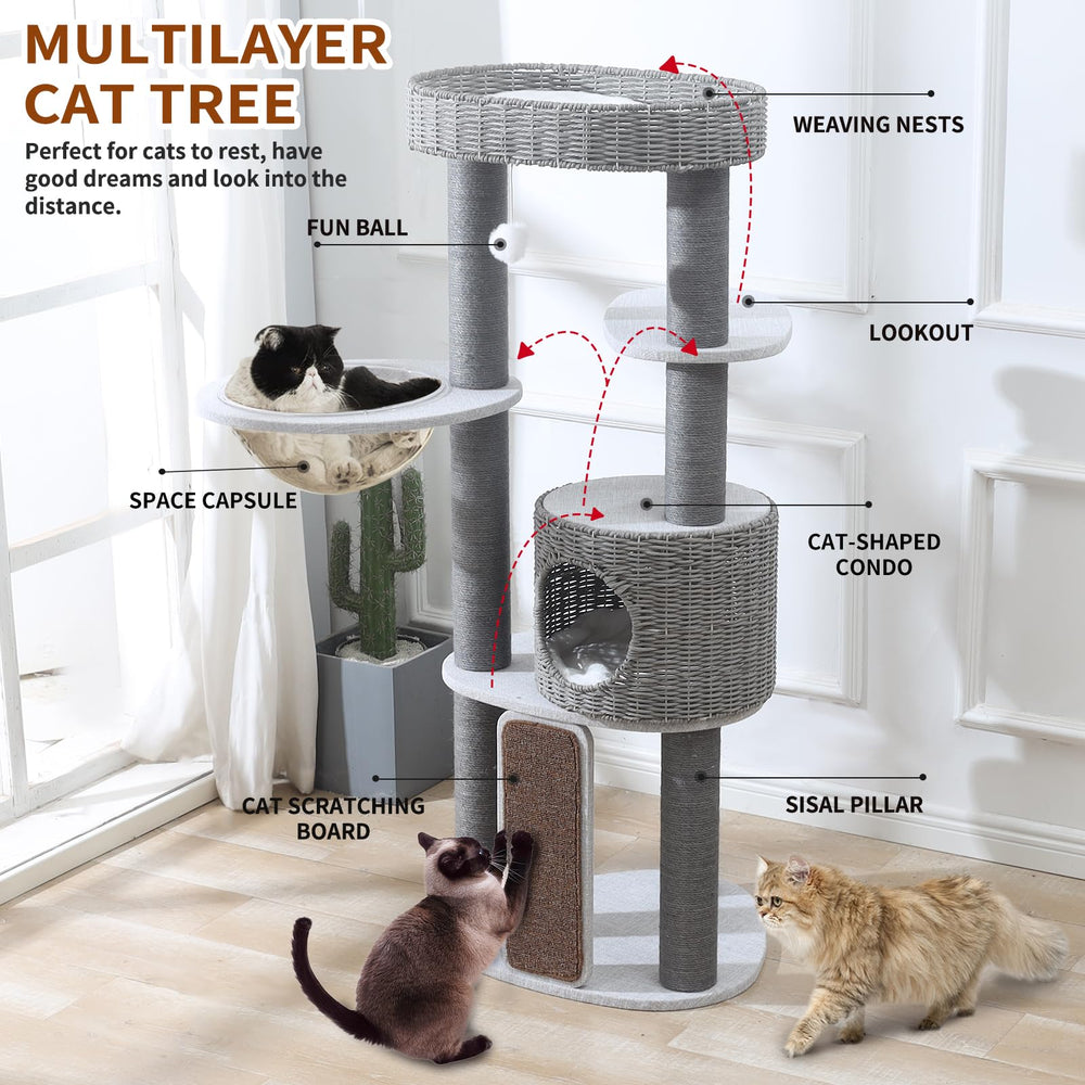 SHODMI cat tree handwoven sisal posts for satisfying scratching.