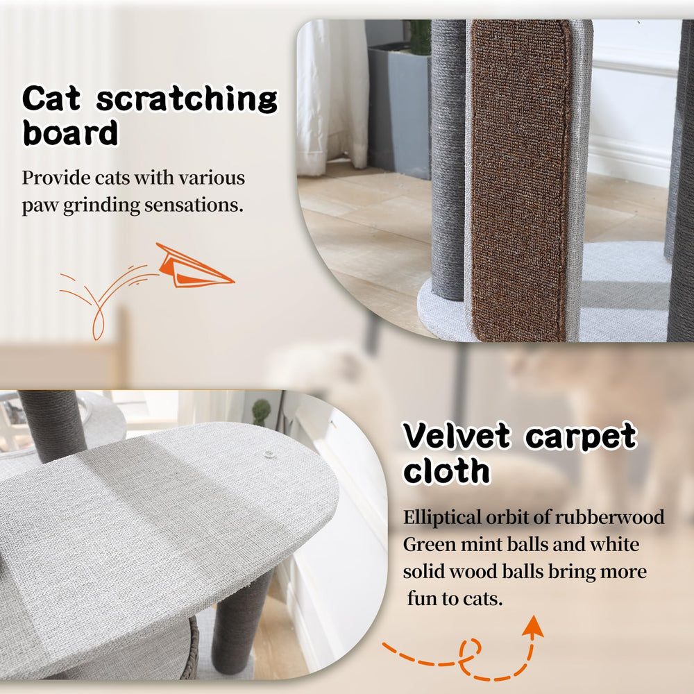 SHODMI cat tree multi-level perches and plush condos for lounging.