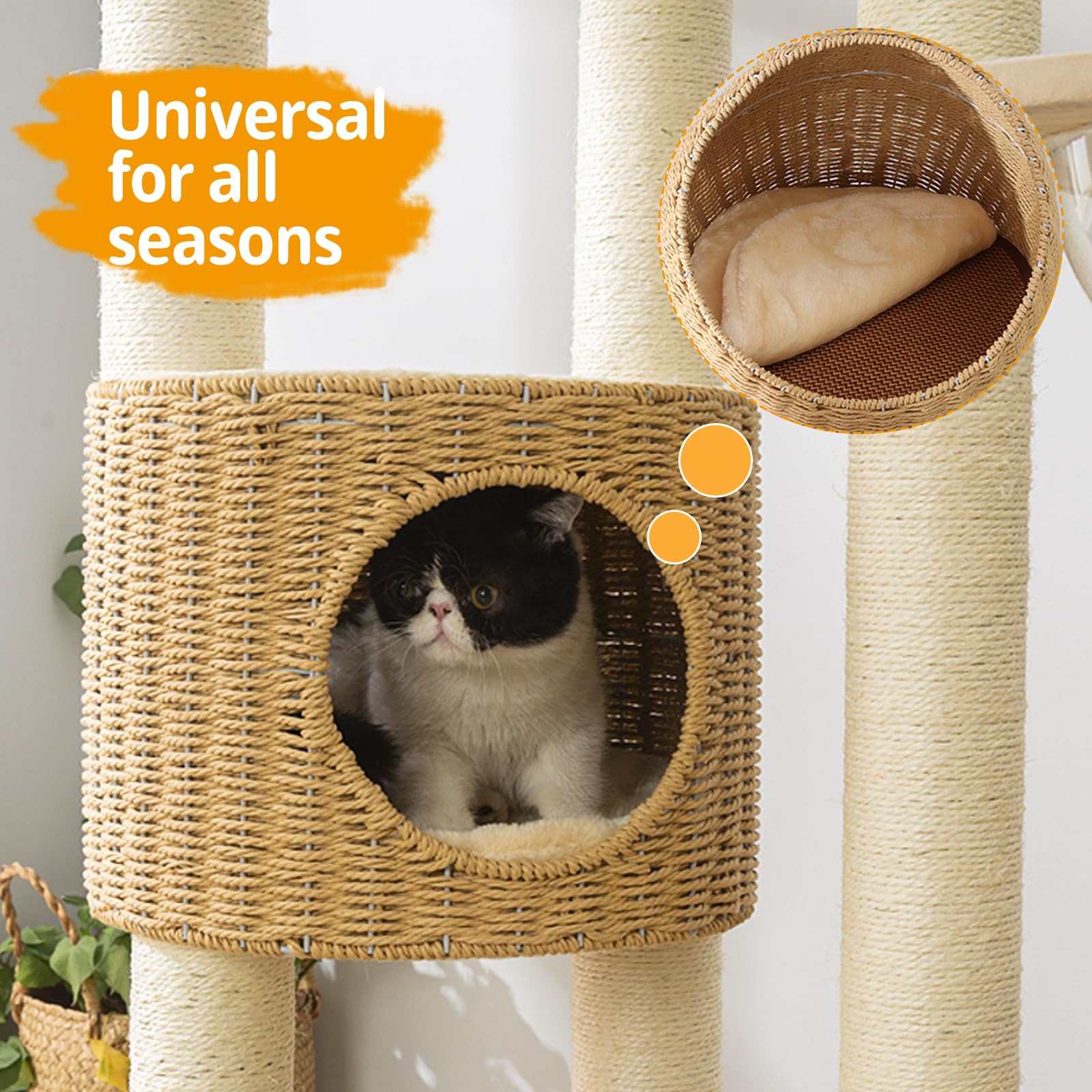SHODMI cat tree nest interior view—cozy multi-level resting space for bigger felines.