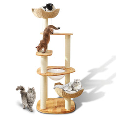 SHODMI large cat tree with a 6-level design for multi-cat play and rest.