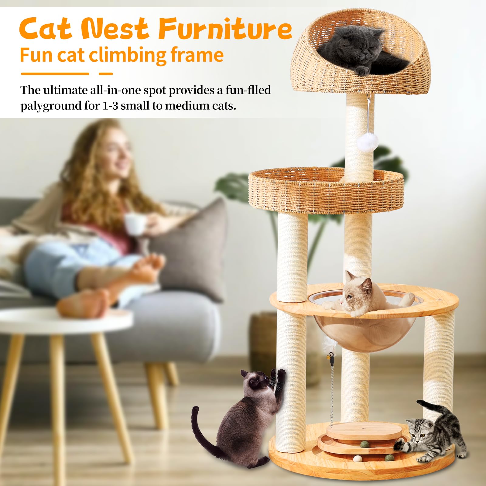 SHODMI Large Cat Tree hunting toy feathers engage cats in interactive play.
