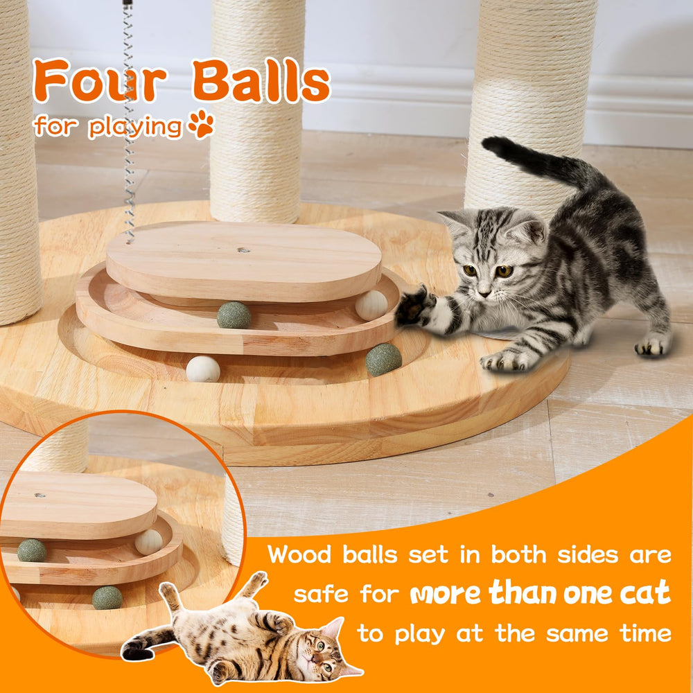 SHODMI Large Cat Tree middle hanging basket provides private vantage for cats.