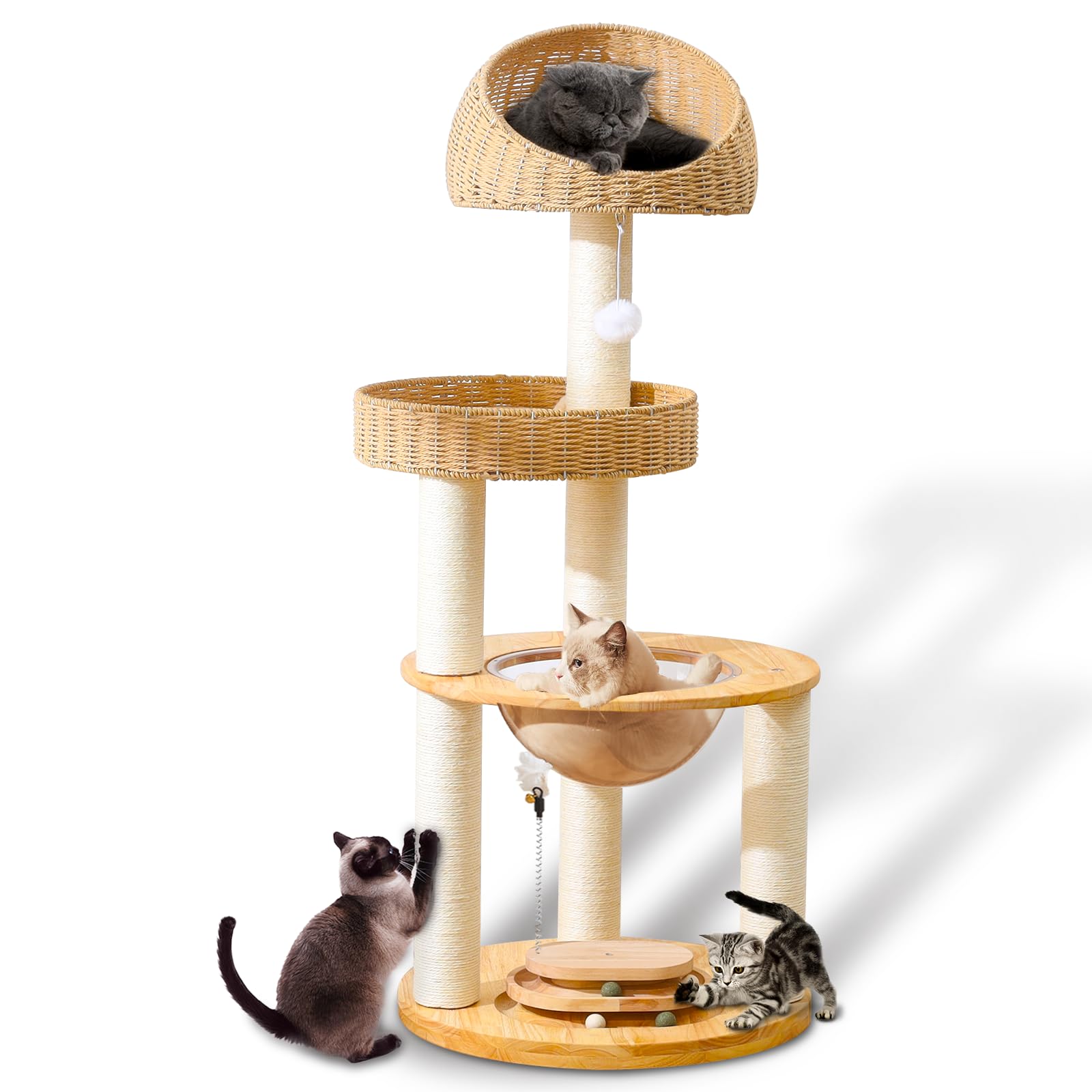 SHODMI Large Cat Tree top nest offers elevated, cozy retreat for multiple cats.