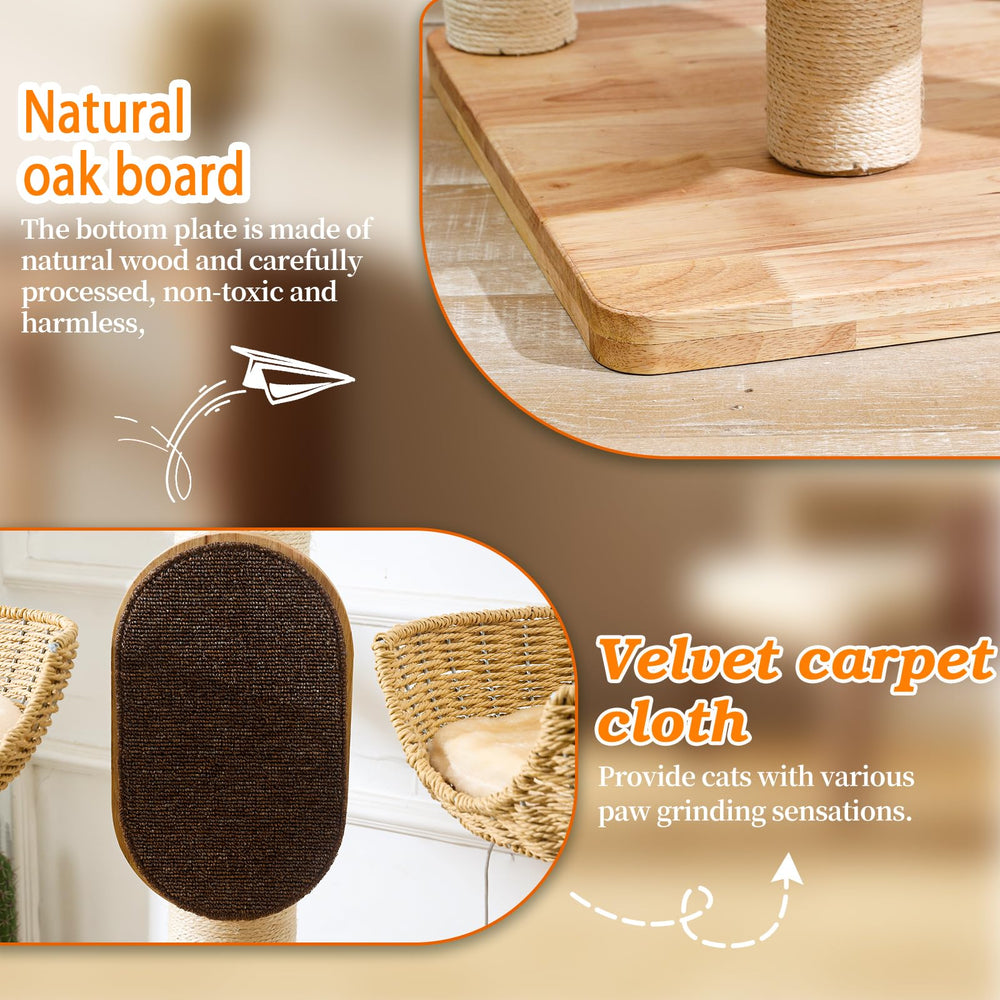 SHODMI Large Cat Tree Wood four-bed layout for multi-cat households.