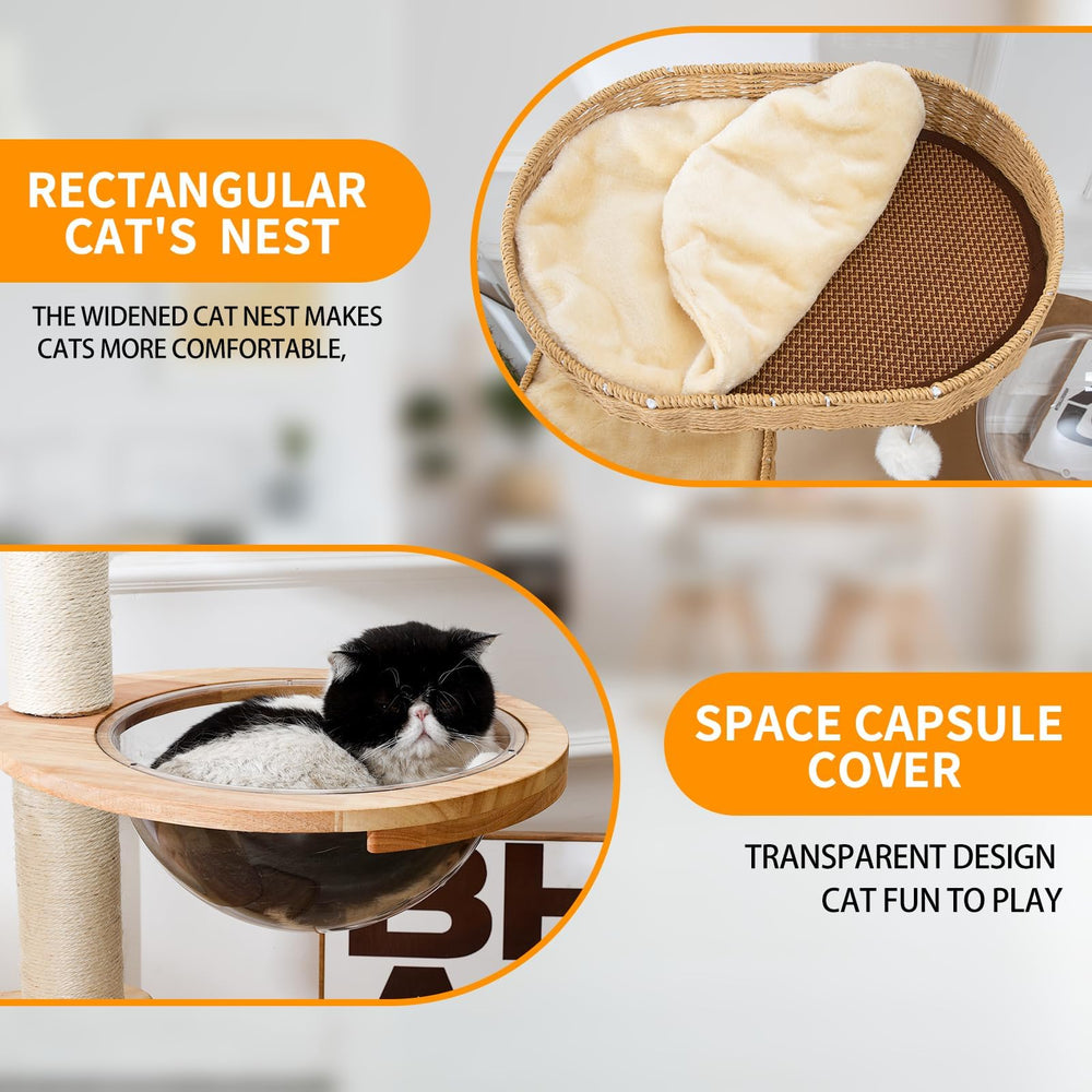 SHODMI modern cat tree tower with sisal posts satisfies scratching and exercise.