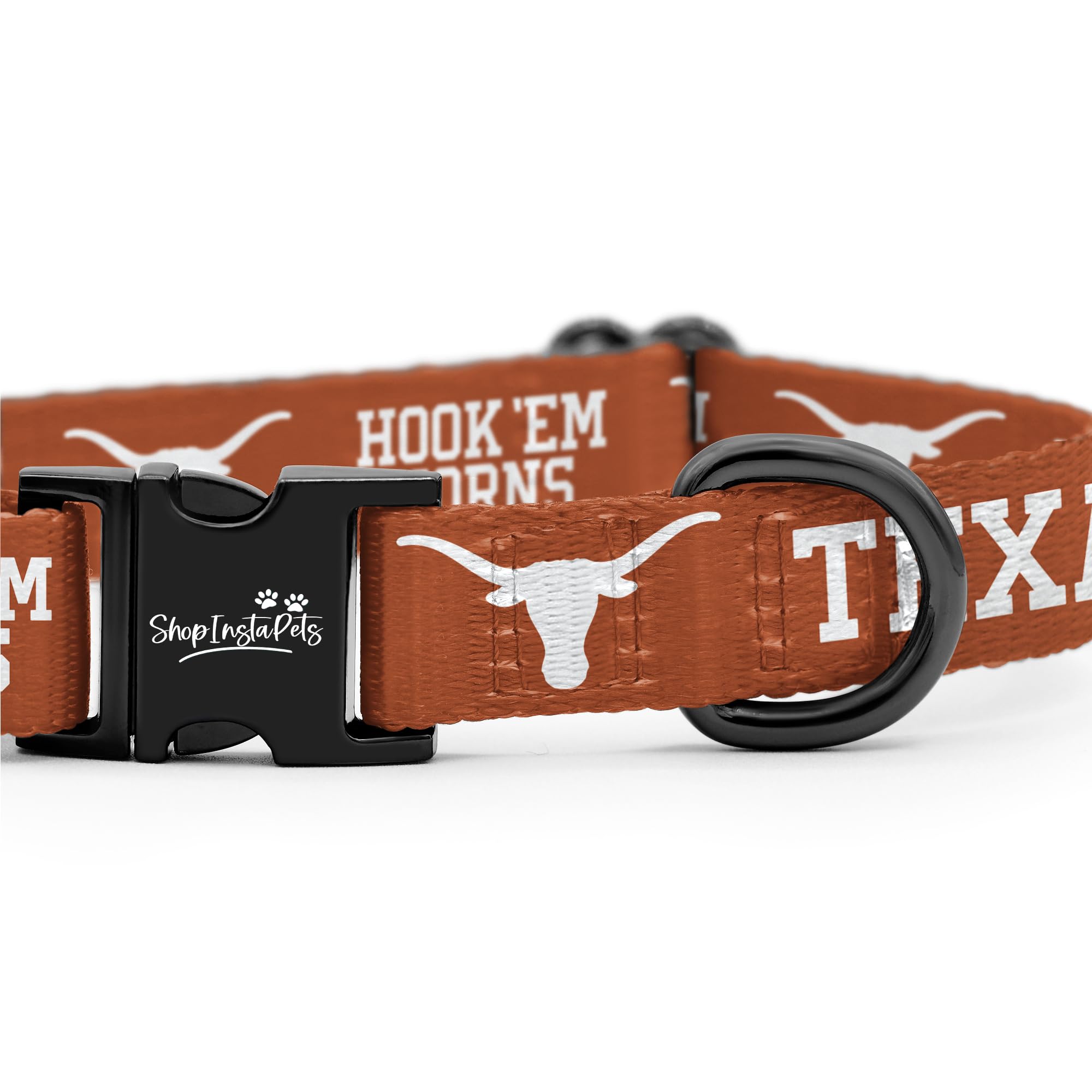 ShopInstaPets Texas Longhorns collar fabric detail highlights comfortable, weather-ready wear.