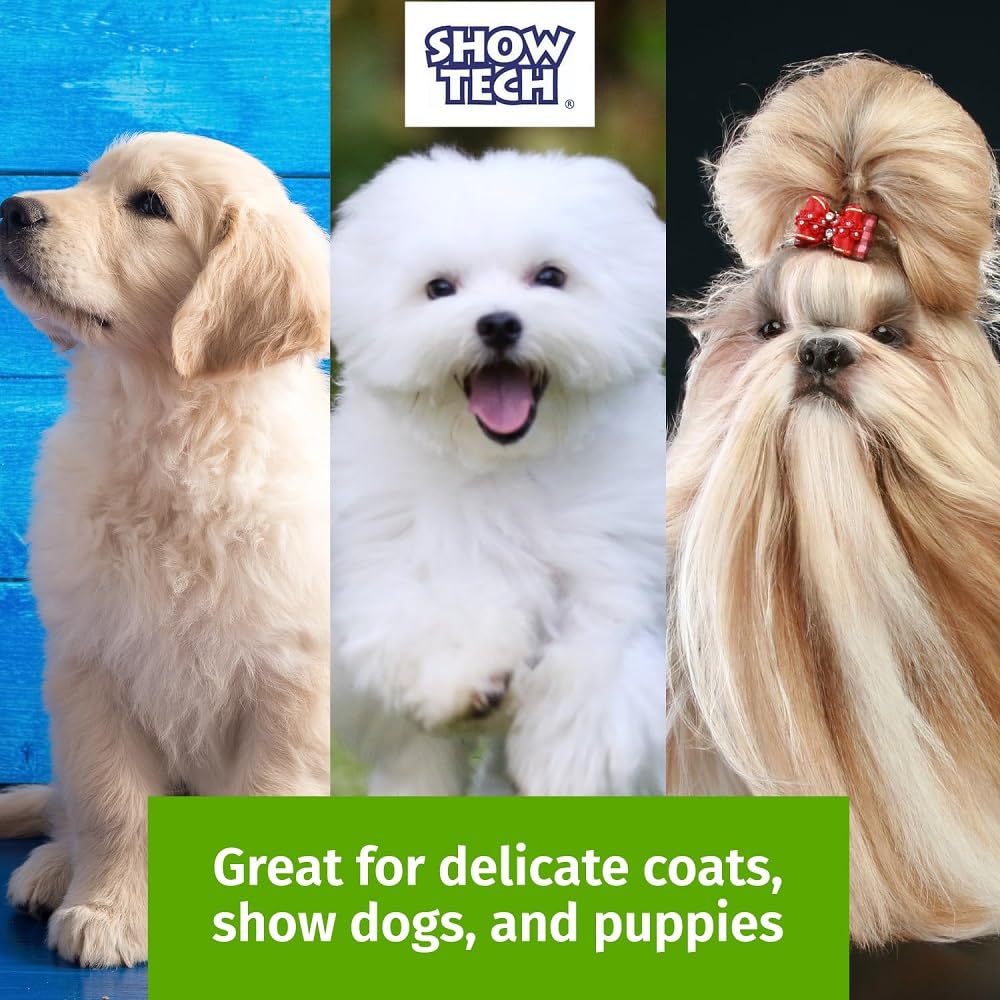 Show Tech Tuffer Than Tangles Slicker Brush in use on a doodle coat demonstrates gentle detangling